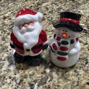 Vintage Santa and Snowman Christmas Salt and Pepper shaker Figurines